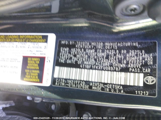 4T1BF1FKXFU089787 - 2015 TOYOTA CAMRY LE/XLE/SE/XSE BLUE photo 9