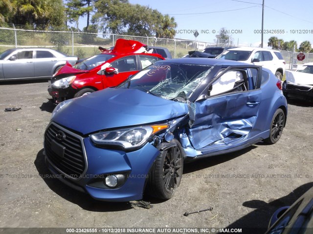 KMHTC6AE3GU253071 - 2016 HYUNDAI VELOSTER TURBO BLUE photo 2