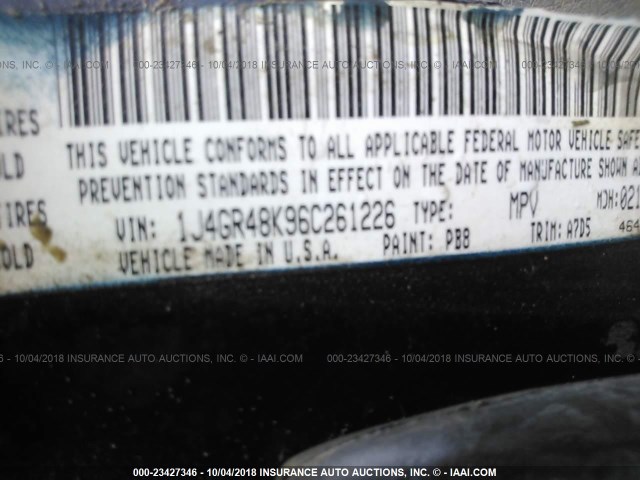 1J4GR48K96C261226 - 2006 JEEP GRAND CHEROKEE LAREDO/COLUMBIA/FREEDOM BLUE photo 9
