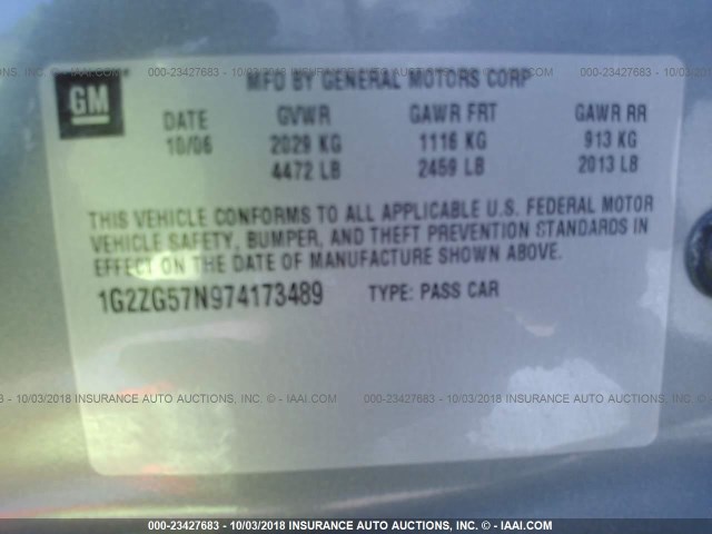 1G2ZG57N974173489 - 2007 PONTIAC G6 SE BLUE photo 9