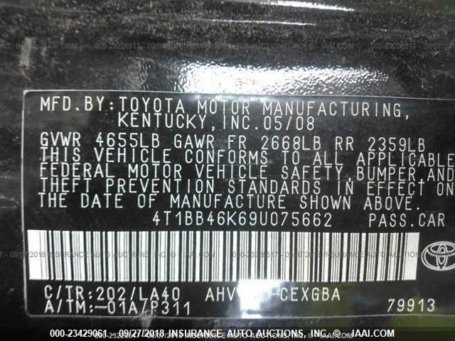 4T1BB46K69U075662 - 2009 TOYOTA CAMRY HYBRID BLACK photo 9