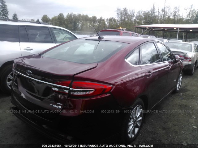 3FA6P0LU4HR265137 - 2017 FORD FUSION SE HYBRID RED photo 4