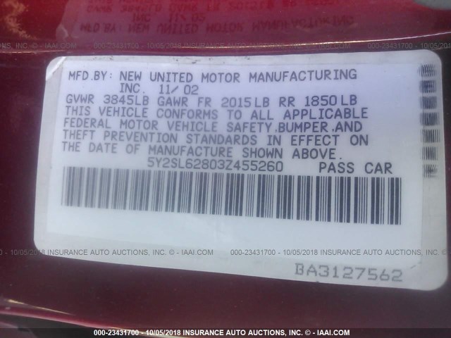 5Y2SL62803Z455260 - 2003 PONTIAC VIBE RED photo 9