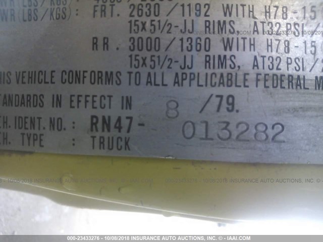 RN47013282 - 1979 TOYOTA SR5 1/2 TON  YELLOW photo 9