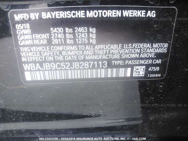 WBAJB9C52JB287113 - 2018 BMW M550XI BLACK photo 9