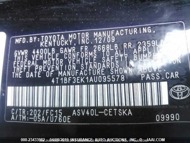 4T1BF3EK1AU095578 - 2010 TOYOTA CAMRY SE/LE/XLE 黑色 照片 9