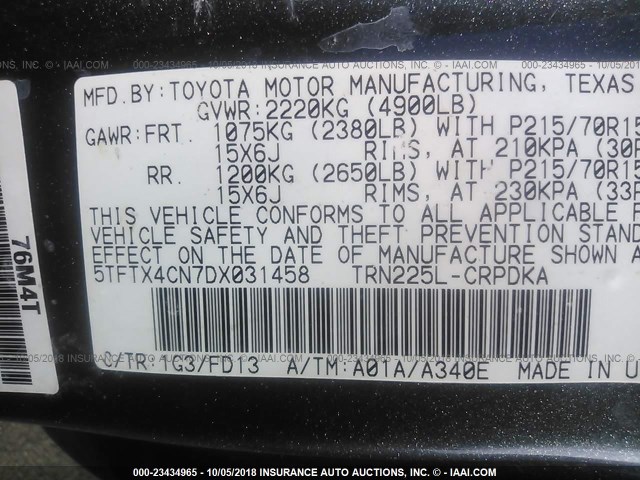 5TFTX4CN7DX031458 - 2013 TOYOTA TACOMA ACCESS CAB ნაცრისფერი ფოტო 9