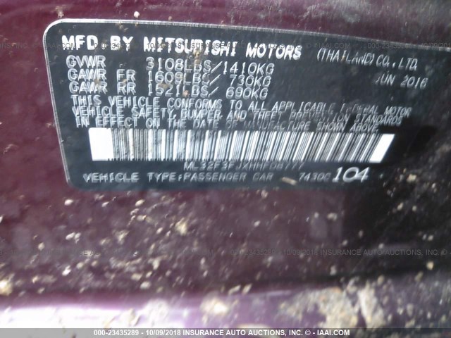 ML32F3FJXHHF08777 - 2017 MITSUBISHI MIRAGE G4 ES მუქწითელი ფოტო 9