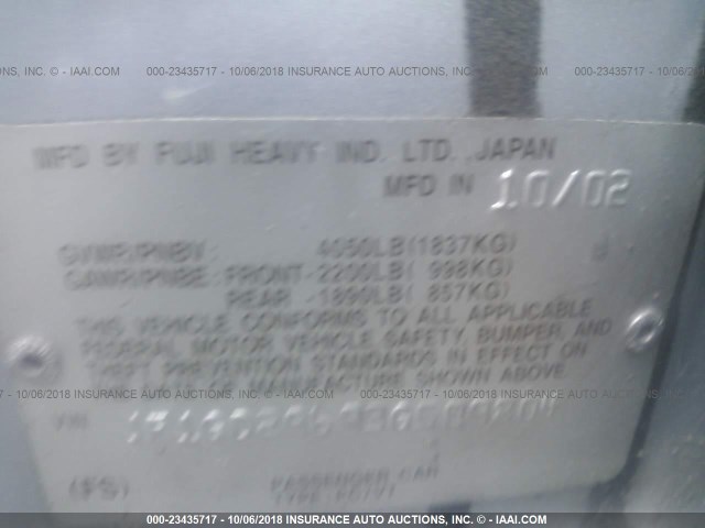 JF1GD29693G509804 - 2003 SUBARU IMPREZA WRX SILVER photo 9