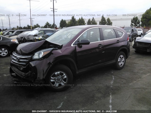 5J6RM3H36EL013945 - 2014 HONDA CR-V LX BURGUNDY photo 2