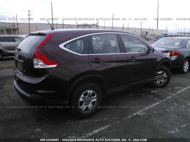 5J6RM3H36EL013945 - 2014 HONDA CR-V LX BURGUNDY photo 4