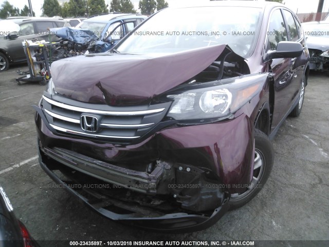5J6RM3H36EL013945 - 2014 HONDA CR-V LX BURGUNDY photo 6