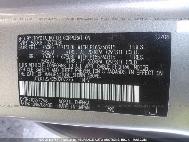 JTLKT324250207275 - 2005 TOYOTA SCION XB Күміс фото 9