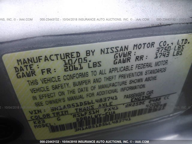 3N1AB51D56L483741 - 2006 NISSAN SENTRA SE-R SPEC V SILVER photo 9