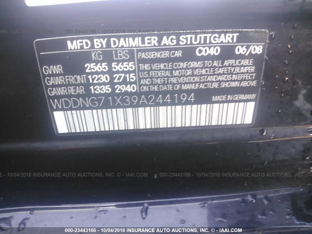 WDDNG71X39A244194 - 2009 MERCEDES-BENZ S 550 BLACK photo 9