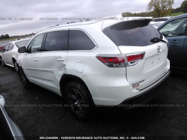 5TDJKRFH6GS305302 - 2016 TOYOTA HIGHLANDER XLE WHITE photo 3