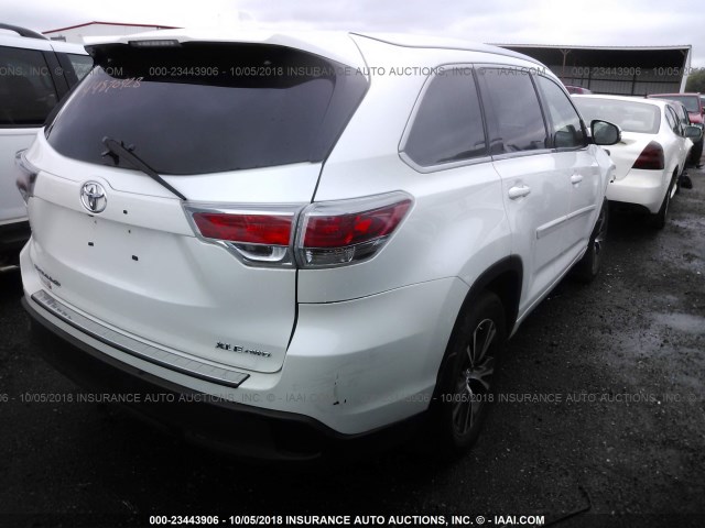 5TDJKRFH6GS305302 - 2016 TOYOTA HIGHLANDER XLE WHITE photo 4