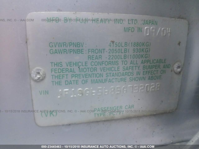 JF1SG65685G732028 - 2005 SUBARU FORESTER 2.5XS Күміс фото 9