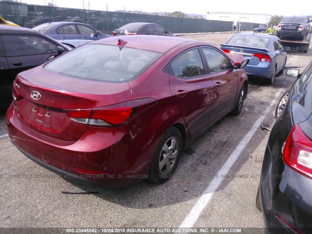 5NPDH4AE4FH588248 - 2015 HYUNDAI ELANTRA SE/SPORT/LIMITED MAROON photo 4