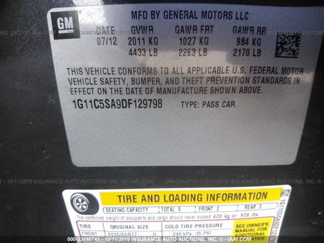 1G11C5SA9DF129798 - 2013 CHEVROLET MALIBU 1LT BLACK photo 9