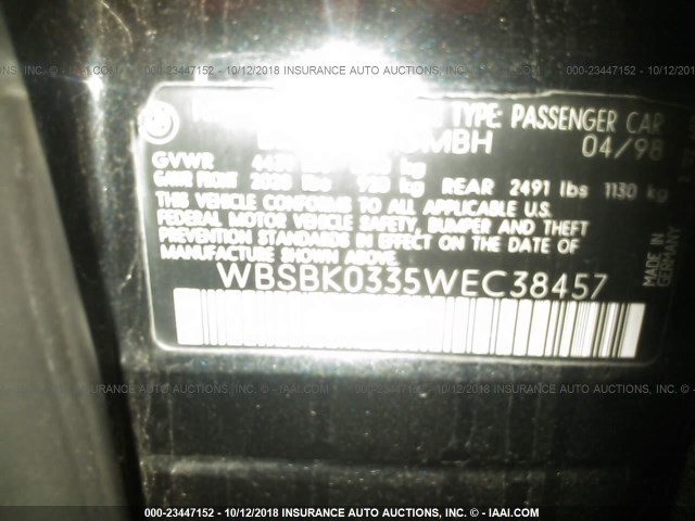 WBSBK0335WEC38457 - 1998 BMW M3 AUTOMATIC BLACK photo 9