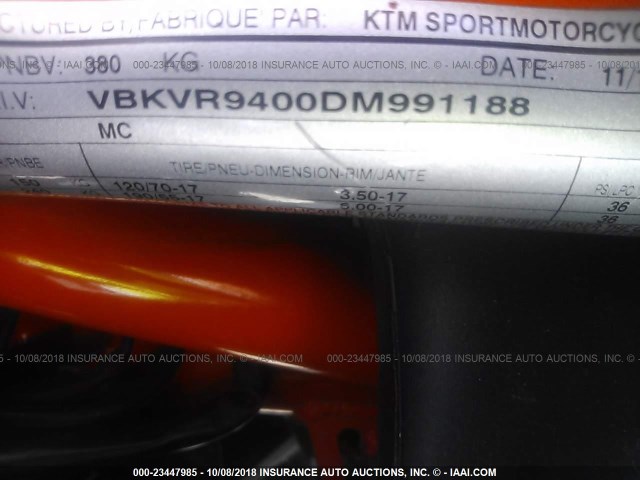 VBKVR9400DM991188 - 2013 KTM 1190 RC8 ORANGE photo 10