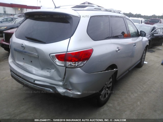 5N1AR2MM0DC628269 - 2013 NISSAN PATHFINDER S/SV/SL/PLATINUM SILVER photo 4