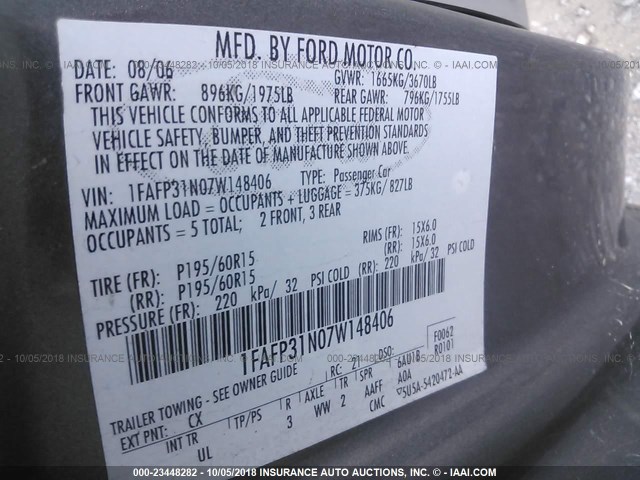 1FAFP31N07W148406 - 2007 FORD FOCUS ZX3/S/SE/SES GRAY photo 9