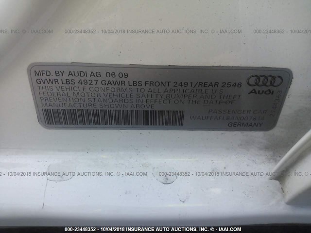 WAUFFAFL8AN007814 - 2010 AUDI A4 PREMIUM PLUS WHITE photo 9