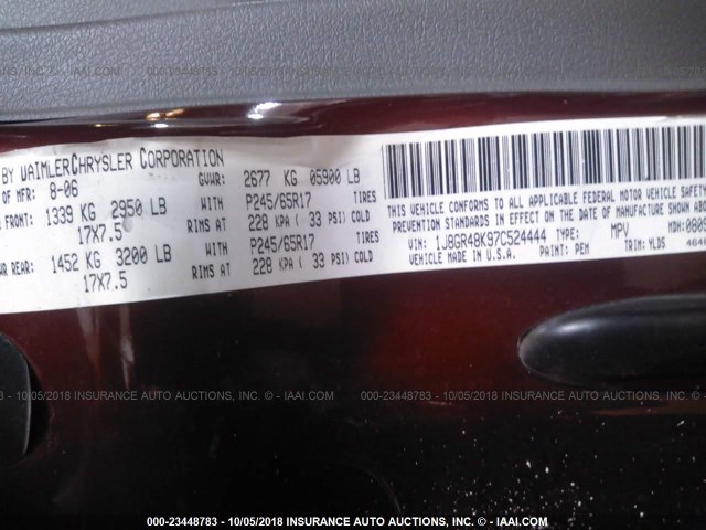 1J8GR48K97C524444 - 2007 JEEP GRAND CHEROKEE LAREDO/COLUMBIA/FREEDOM 红色 照片 9