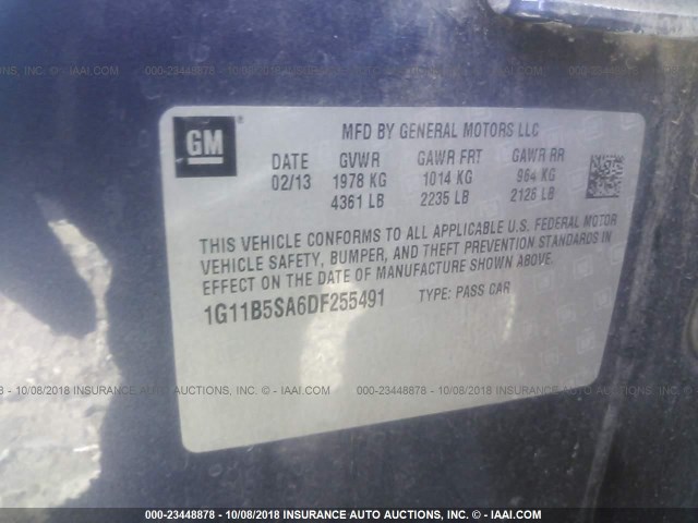 1G11B5SA6DF255491 - 2013 CHEVROLET MALIBU LS GRAY photo 9