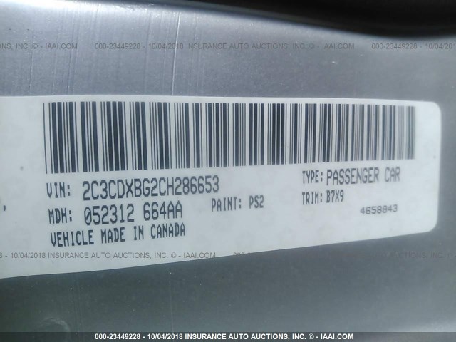 2C3CDXBG2CH286653 - 2012 DODGE CHARGER SE SILVER photo 9