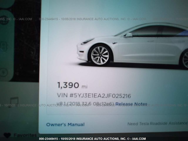5YJ3E1EA2JF025216 - 2018 TESLA MODEL 3 თეთრი ფოტო 7