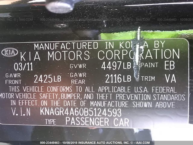 KNAGR4A60B5124593 - 2011 KIA OPTIMA SX BLACK photo 9