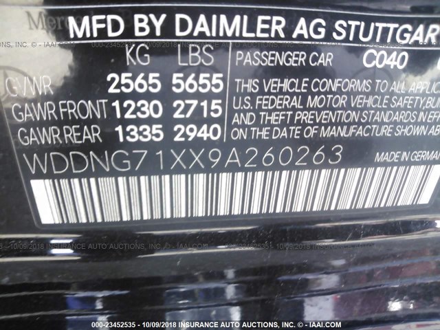 WDDNG71XX9A260263 - 2009 MERCEDES-BENZ S 550 BLACK photo 9