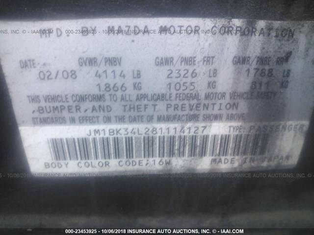 JM1BK34L281114127 - 2008 MAZDA SPEED 3 BLACK photo 9