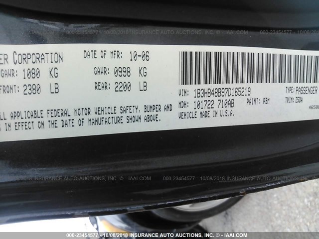 1B3HB48B97D165219 - 2007 DODGE CALIBER SXT BLUE photo 9