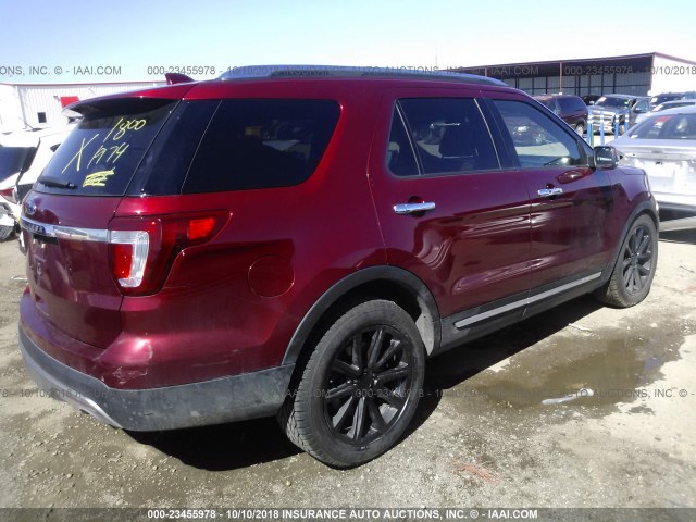 1FM5K7F84HGC38874 - 2017 FORD EXPLORER LIMITED RED photo 4
