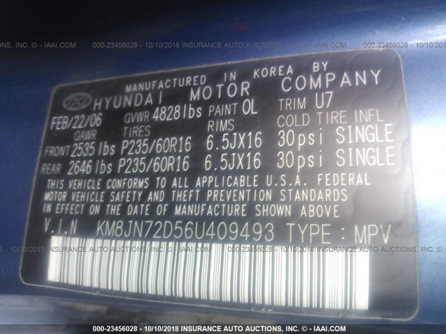 KM8JN72D56U409493 - 2006 HYUNDAI TUCSON GLS/LIMITED 蓝色 照片 9