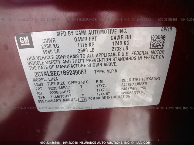 2CTALSEC1B6249867 - 2011 GMC TERRAIN SLE RED photo 9