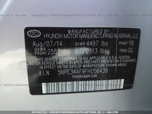 5NPE34AF9FH056439 - 2015 HYUNDAI SONATA SPORT/LIMITED SILVER photo 9