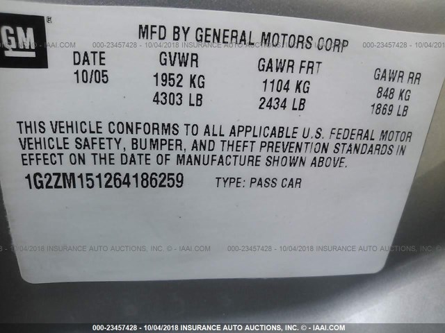 1G2ZM151264186259 - 2006 PONTIAC G6 GTP SILVER photo 9