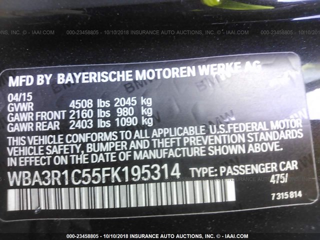 WBA3R1C55FK195314 - 2015 BMW 435 I BLACK photo 9