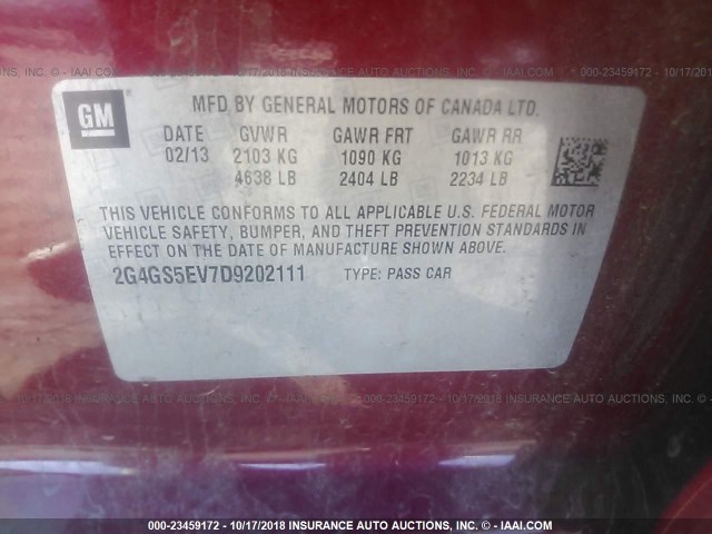 2G4GS5EV7D9202111 - 2013 BUICK REGAL PREMIUM RED photo 9