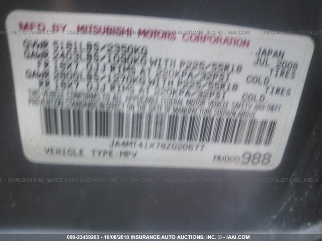 JA4MT41X78Z020677 - 2008 MITSUBISHI OUTLANDER XLS GRAY photo 9