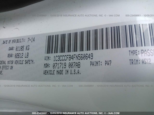 1C3CCCFB4FN560649 - 2015 CHRYSLER 200 LX WHITE photo 9