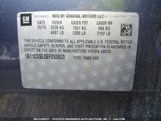 1G11C5SL0EF293623 - 2014 CHEVROLET MALIBU 1LT BLUE photo 9