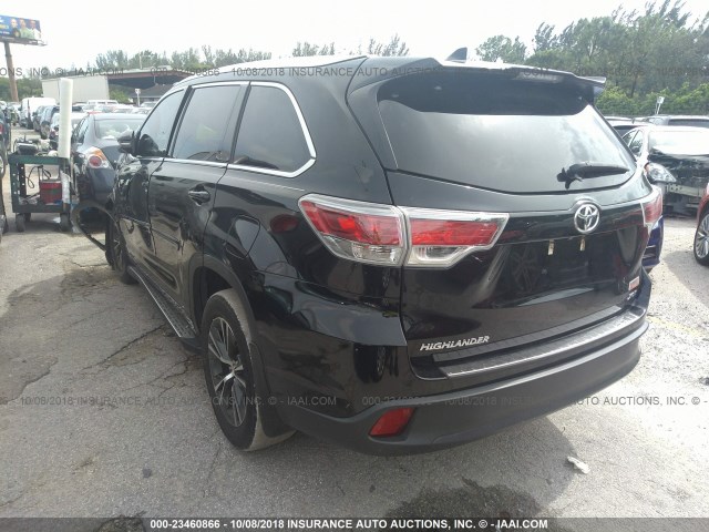 5TDKKRFH4GS128558 - 2016 TOYOTA HIGHLANDER XLE BLACK photo 3