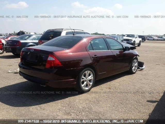 3FAHP0HA1CR176111 - 2012 FORD FUSION SE BURGUNDY photo 4