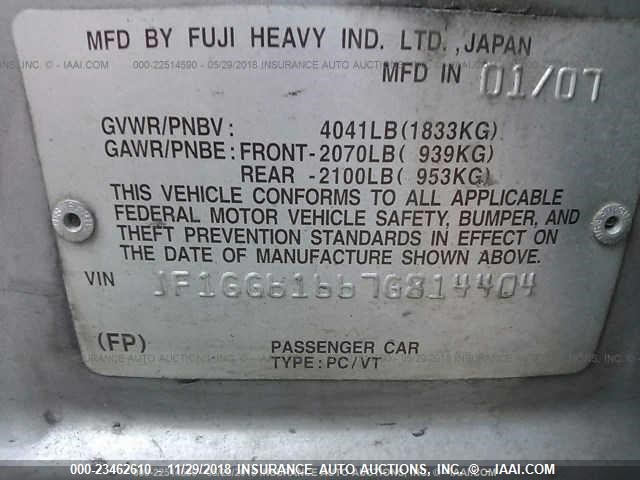 JF1GG61667G814404 - 2007 SUBARU IMPREZA 2.5I SILVER photo 9